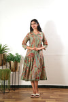 Red paisley collared cotton midi dress
