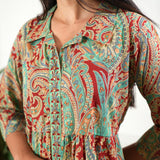 Red paisley collared cotton midi dress