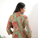 Red paisley collared cotton midi dress