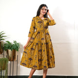 Mustard tulip collared cotton midi dress