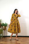 Mustard tulip collared cotton midi dress