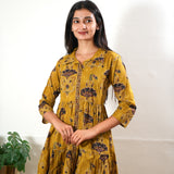 Mustard tulip collared cotton midi dress