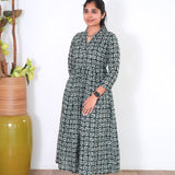 Olive green v neck anarkali cotton kurta