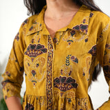 Mustard tulip collared cotton midi dress
