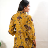 Mustard tulip collared cotton midi dress
