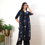 Midnight bule v neck cotton co-ords set