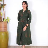 Forest green v neck anarkali cotton kurta