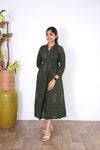 Forest green v neck anarkali cotton kurta