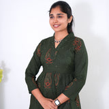 Forest green v neck anarkali cotton kurta