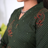 Forest green v neck anarkali cotton kurta