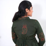 Forest green v neck anarkali cotton kurta
