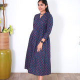 Royal blue v neck anarkali cotton kurta