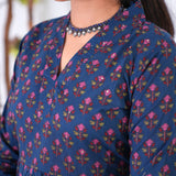 Royal blue v neck anarkali cotton kurta