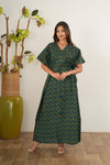 Green cotton maternity nursing kaftan