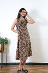 Brown geometric cotton midi dress