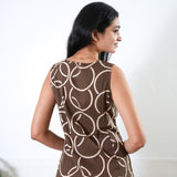 Brown geometric cotton midi dress