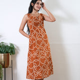 Tangerine geometric cotton midi dress