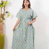 Powder blue cotton maternity nursing kaftan