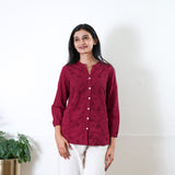 Red cotton button down top
