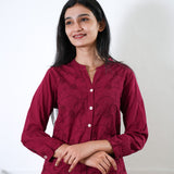 Red cotton button down top