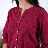 Red cotton button down top