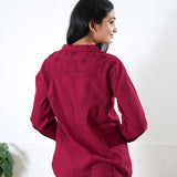 Red cotton button down top