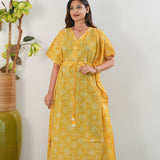 Mustard bandhani cotton maternity nursing kaftan