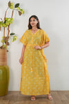 Mustard bandhani cotton maternity nursing kaftan