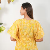 Mustard bandhani cotton maternity nursing kaftan