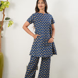 Midnight blue butta cotton kurta night suit