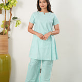 Turquoise cotton kurta night suit