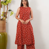 Red polka dot cotton co-ords set (Attached sleeves)