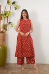 Red polka dot cotton co-ords set (Attached sleeves)
