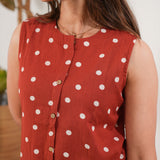 Red polka dot cotton co-ords set (Attached sleeves)