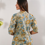 Off white and blue roses cotton co-ords set