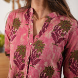 Plum tie and dye cotton button down co-ords