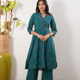 Turquoise button down cotton co-ords set