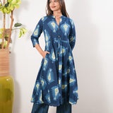 Ink blue button down cotton co-ords set