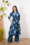 Ink blue button down cotton co-ords set