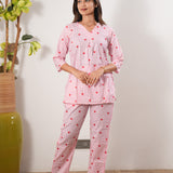 Pink heart stripes cotton lounge sleep wear