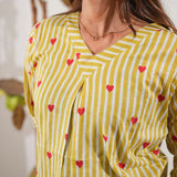 Mustard heart stripes cotton lounge sleep wear