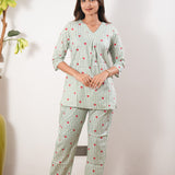 Pastel green heart stripes cotton lounge sleep wear