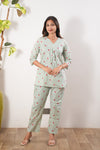 Pastel green heart stripes cotton lounge sleep wear