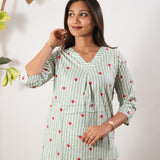 Pastel green heart stripes cotton lounge sleep wear