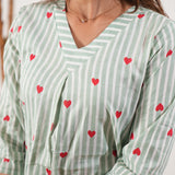 Pastel green heart stripes cotton lounge sleep wear