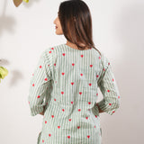 Pastel green heart stripes cotton lounge sleep wear