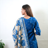 Royal blue cotton suit set with kalamkari dupatta