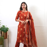 Rust orange tulip floral cotton suit set