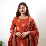 Rust orange tulip floral cotton suit set