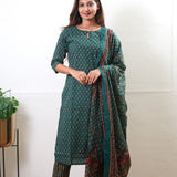 Teal green ajrakh butta cotton suit set